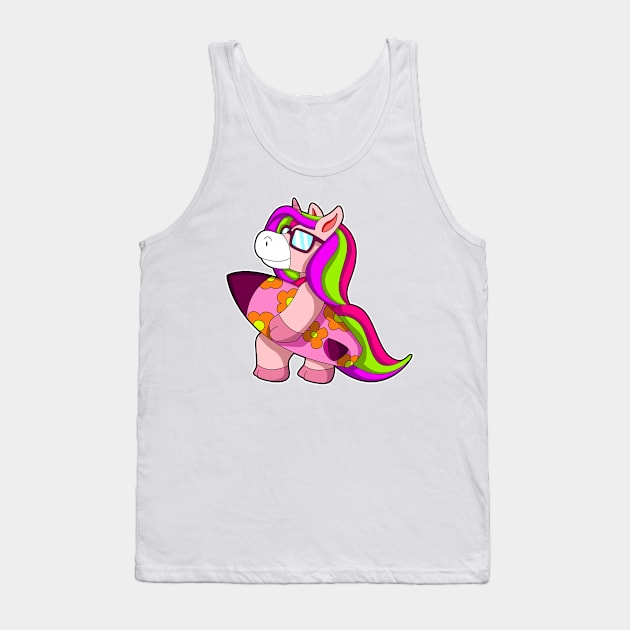 Unicorn as Surfer with Surfboard & Sunglasses Tank Top by Markus Schnabel